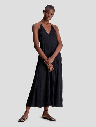 Calvin Klein Womens Pleated Texture Maxi Slip Dress - Black - 36