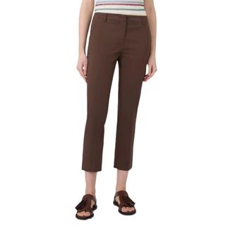Max Mara Broeken, Dames, Bruin, L, Leer, Slim-fit Cropped Broek