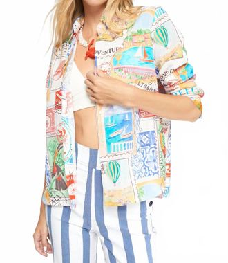 Vilagallo Sara Travel Stamps Print Cotton Shirt In Sellos Viaje