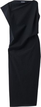 Jacquemus Black Solid Boat Neck Midi Dress
