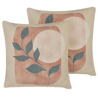Beliani Conjunto De 2 Cojines De Poli&eacute;ster Algod&oacute;n Mezcla Multicolor Suave Patr&oacute;n Floral 45 X 45 Cm Accesorio Decorativo Calliopsis