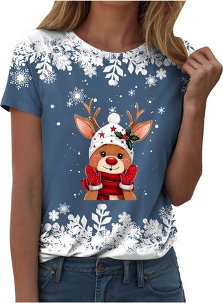 Generic Christmas T Shirts for Women UK Christmas Outfit Xmas Tops T Shirts Xmas Shirt Ladies Lights Print Graphic Tops Ladies Blouse Shirt Casual Loose Short