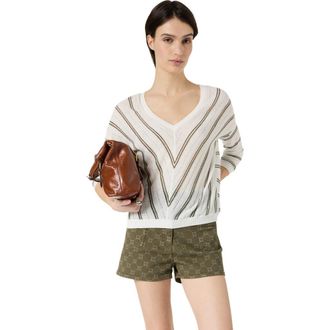 Gerard Darel Lerya Linen Blend Chevron Knit Sweater in Kaki Green at Nordstrom, Size X-Large