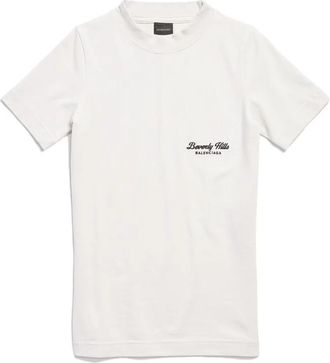 Balenciaga Beverly Hills Logo T-Shirt Vrouwen - Dames - T-shirts - Wit - S - Katoen - Tops