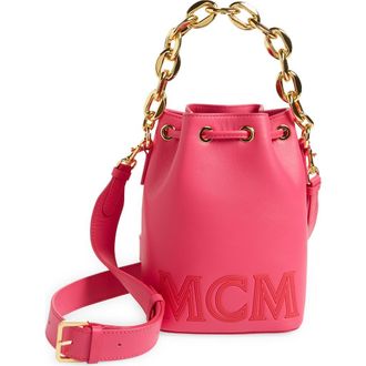 MCM Mini Drawstring Leather Bucket Bag in Beetroot Purple at Nordstrom