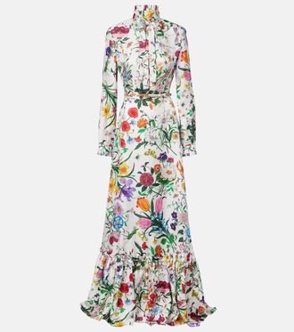 Gucci Floral belted silk twill gown