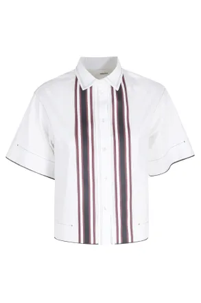 Tela White Gimmy Striped-Front Short-Sleeve Cotton Shirt