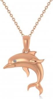 Allurez Diamond-Eyed Dolphin Pendant Necklace 14k Rose Gold (0.01ct)
