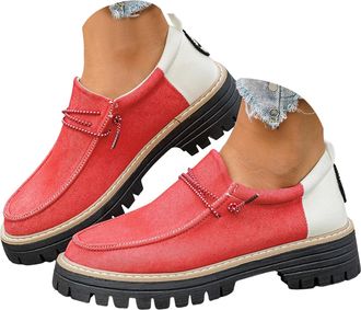 Generic Womens Chunky Loafers Platform Comfortable Slip On Walking Shoes Dressy Fall Winter Round Toe Patchwork Lug Sole Business Casual Work Loafer Fashion D