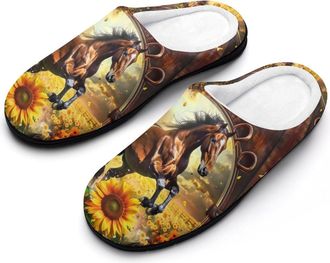 Generic 3D Horse Sunflower Funny Mens Cotton Slippers Soft Non-Slip Rubber Sole House Slipper Indoor Outdoor