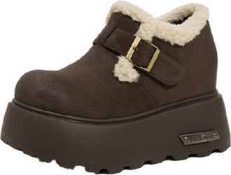 Generic Womens Faux Suede Thick Platform Shoes - Vintage Non Slip Clogs Boot - Winter Warm Ankle Boot for Cold Weather (brown,6.5)