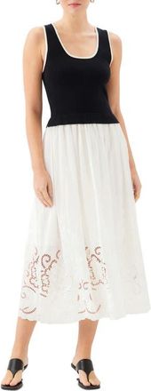 Fifteen Twenty Alicia Contrast Midi Dress in Black W/Off White at Nordstrom, Size X-Small