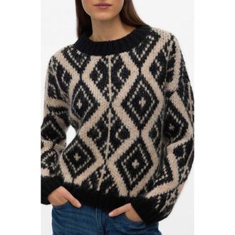 Vero Moda Fabienna Diamond Jacquard Crewneck Sweater in Black Detail W Birc at Nordstrom, Size X-Small
