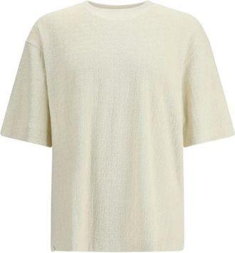 Off-white Tops, Heren, Beige, S, Katoen, T-shirt met ronde hals en korte mouwen met all-over logo