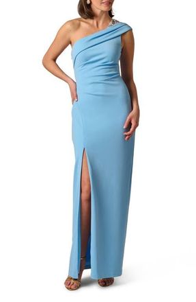 Adrianna Papell One-Shoulder Crepe Gown in Waterfall at Nordstrom, Size 12