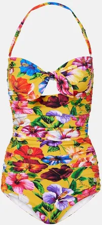 Dolce & Gabbana Ba&ntilde;ador floral fruncido con aberturas