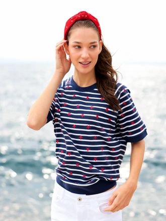 Shiraleah Stripes And Stars Short Sleeve Sweatshirt In Navy