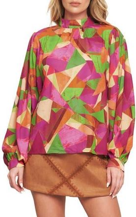 Flying Tomato Long Sleeve Woven Top in Magenta Green at Nordstrom Rack, Size Medium