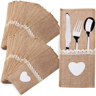 OEM 40 Portacubiertos De Arpillera Y Encaje, Bolsas Para Cuchillos, Estuches De Mesa, Estuches Para Cubiertos, Accesorios De Mesa, Art&iacute;culos De Decoraci&oacute;n
