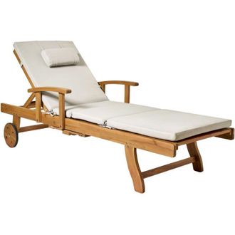 Beliani Beliani - Lettino Prendisole Regolabile con Ruote Legno Acacia e Cuscino tortora Java Premium