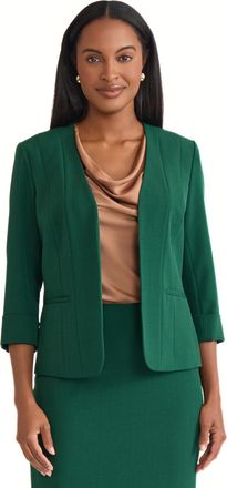 Kasper Womens 3/4 Cuffed Sleeve Stretch Open-Front Blazer, Evergreen, 18