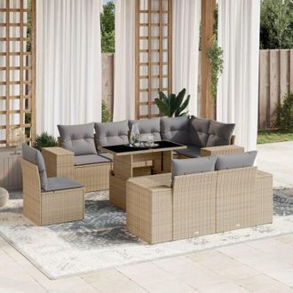 vidaXL Set De Sof&aacute;s De Jard&iacute;n 9 Pzas Con Cojines Rat&aacute;n Sint&eacute;tico Beige Vidaxl