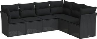 vidaXL Set De Sof&aacute;s De Jard&iacute;n 6 Piezas Y Cojines Rat&aacute;n Sint&eacute;tico Negro Vidaxl