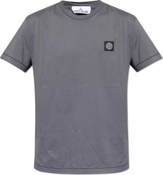 Stone Island T-Shirts, male, Gray, XL, Logo Patch T-Shirt