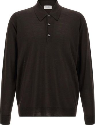 John Smedley Dorset Long-Sleeved Polo - Heren - Tops - Bruin - Maat: M Wol