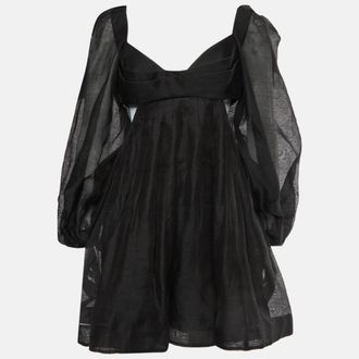 Zimmermann Black Linen Blend Harmony Bralette Mini Dress