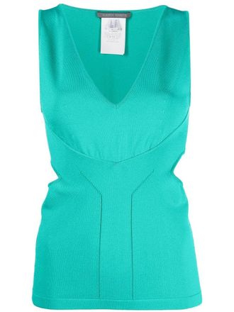 Alberta Ferretti cut-out sleeved knit top - women - Polyamide/Viscose - 44 - Green
