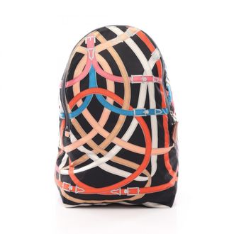 Herm&egrave;s Black Multi-Color Silk Barenia Leather Backpack (Pre-Owned)