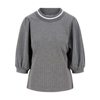 Zusss Pinstripe Round Neck Top - Dames - Blouses & Shirts - Grijs - Maat: 2XL