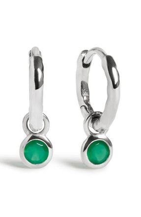 Monica Vinader Birthstone Huggie Hoop Earrings in Sterling Silver/green Onyx at Nordstrom
