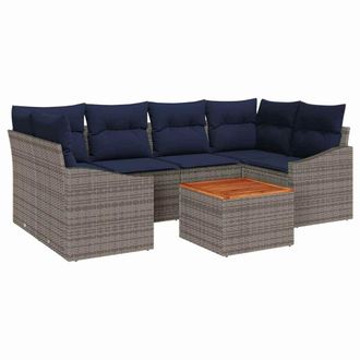 vidaXL Conjunto De Sof&aacute;s De Jard&iacute;n 7 Pcs Gris Y Azul Marino Vidaxl