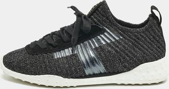 Tod's Tods Metallic Black Lurex Fabric And Suede T Print Sneakers