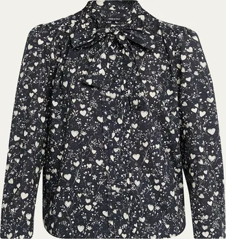 R13 Long-Sleeve Tie-Neck Cotton Shirt