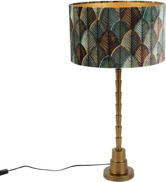 QAZQA Cl&aacute;sico/antiguo L&aacute;mpara De Mesa Bronce Con Pantalla De Terciopelo Dise&ntilde;o Hoja E Interior Dorado - Pisos Terciopelo /textil /aluminio /acero Redonda Ad