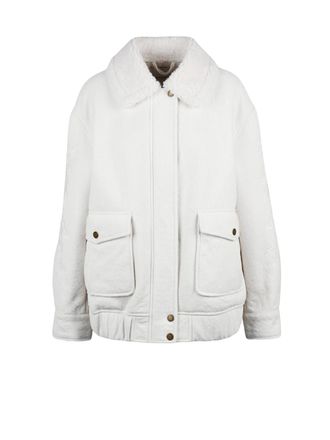 Ermanno Scervino Plush White Velvet Jacket with Zip and Snap Closure