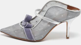 Malone Souliers Silver Leather And Mesh Marguerite Pumps