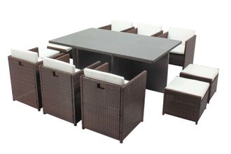 Concept Usine Sal&oacute;n de jard&iacute;n encastrable 10 personas resina trenzada marr&oacute;n/ blanco