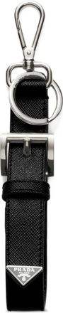 Prada Leren sleutelhanger met logo - Zwart