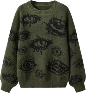 Generic Womens Sweater Casual Chic Eye Pattern Crew Neck Sweater Soft Long Sleeve Womens Cozy Pullover for Everyday Wear (sweater4,XL)