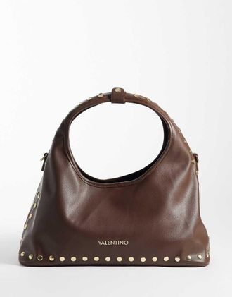 Valentino Florayne - Borsa da spalla color marrone cioccolato con borchie