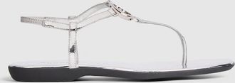 Gucci Womens Thong Sandal With Interlocking G, Silver, Leather