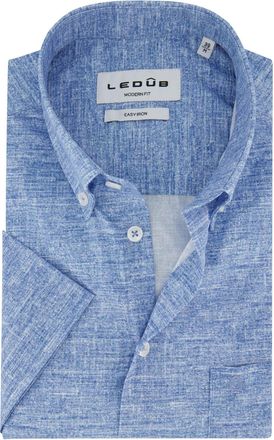 Led&ucirc;b Korte mouw blauw gemeleerd Ledub Modern Fit overhemd