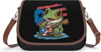 Generic Frog Guitar Puertoricoes Crossbody Bags for Women Leather Tote Bag Travel Purse Shoulder Bag for Work Shopping