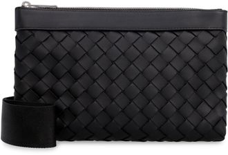 Bottega Veneta Mens Intrecciato Hydrology Messenger Bag Black Calf