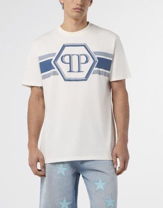 Philipp Plein Round Neck T-Shirt Hexagon Line Men in Offwhite at Nordstrom, Size Xxx-Large