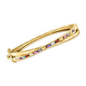 Ross-Simons Multi-Gemstone Crisscross Bangle Bracelet in 18kt Gold Over Sterling